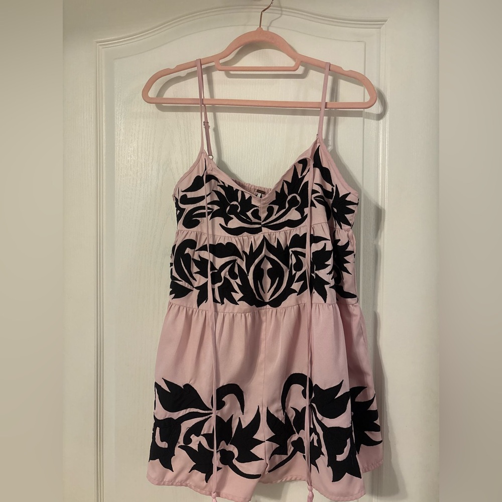 Free People Pink and Black Floral Romper
